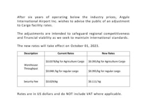 AIA Cargo Rate Adjustment Notice